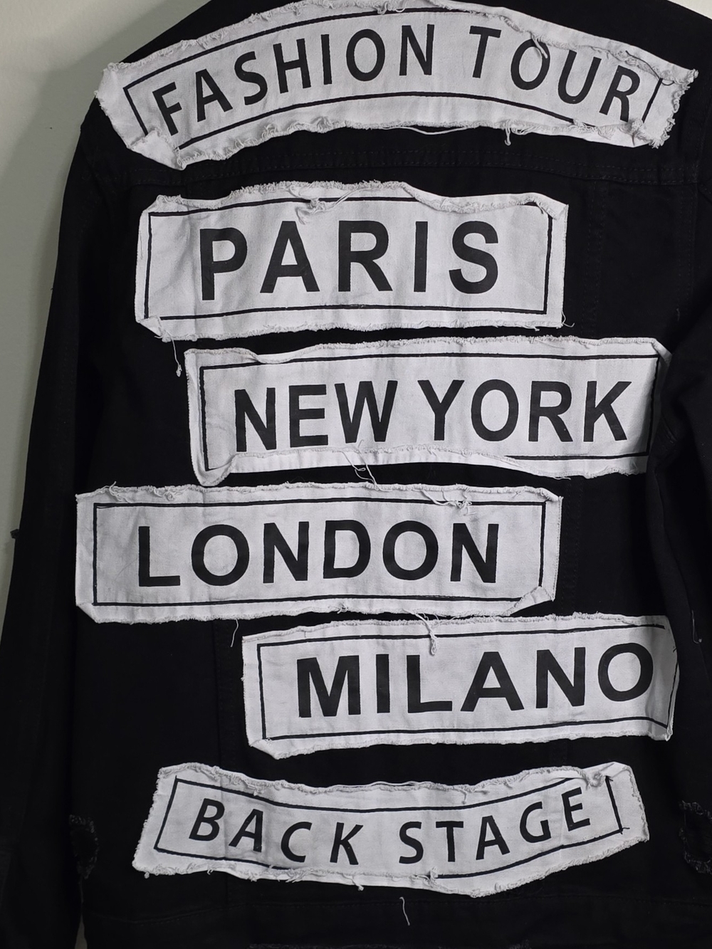 Black Patch Backstage Denim Jacket - Fashion Tour Cities Small